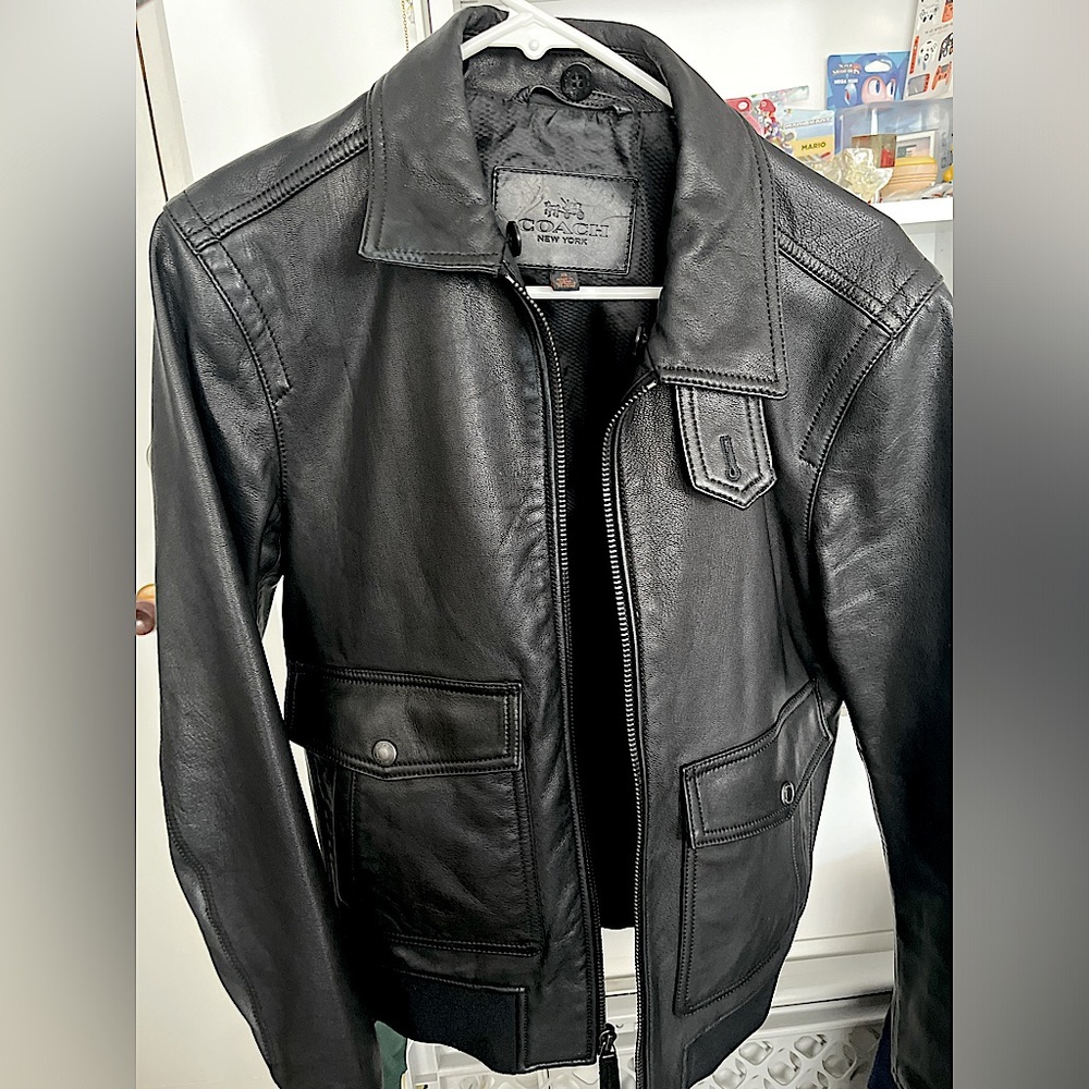 COACH Men’s Goat Leather Moto Jacket - Picture 2 of 16